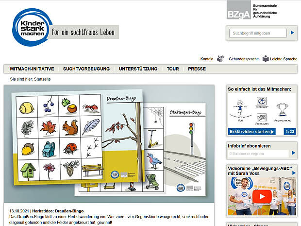 Screenshot von www.kinderstarkmachen.de