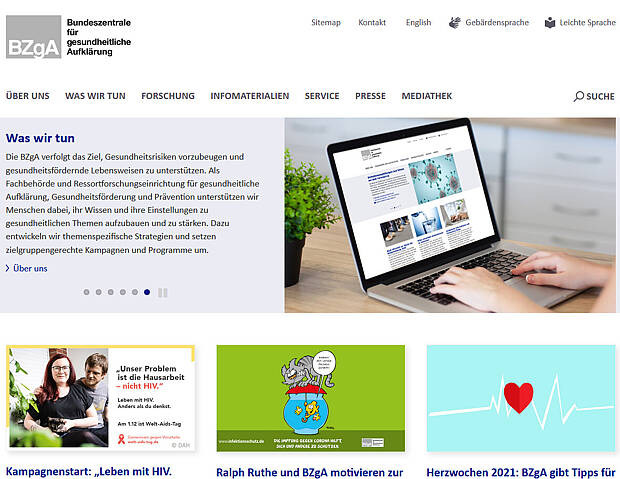Screenshot von www.bzga.de