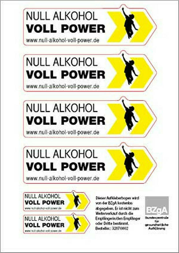 Titel: Aufkleber „Null Alkohol – Voll Power“
