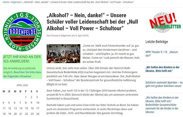 Screenshot der Schulhomepage