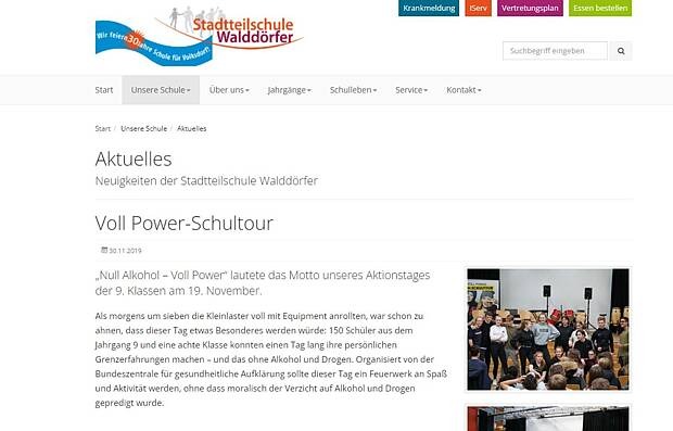 Screenshot der Schulhomepage