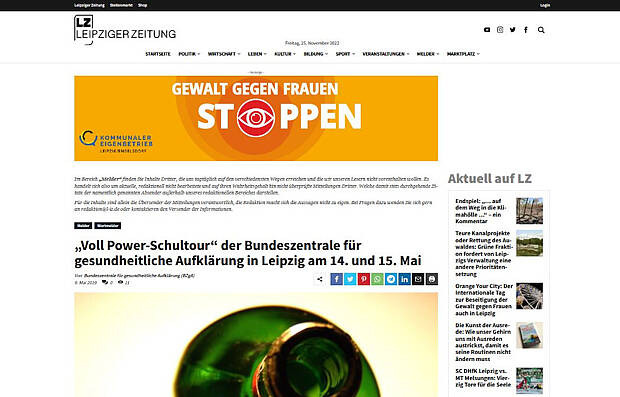 Screenshot der Homepage Leipziger Zeitung