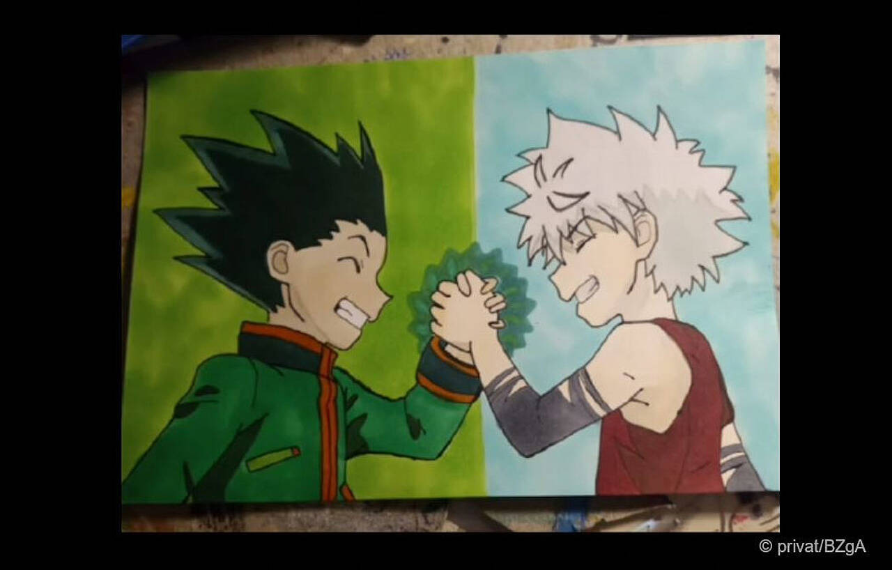 Selbst gemaltes Bild von zwei Anime-Helden. Bild: privat/BZgA
