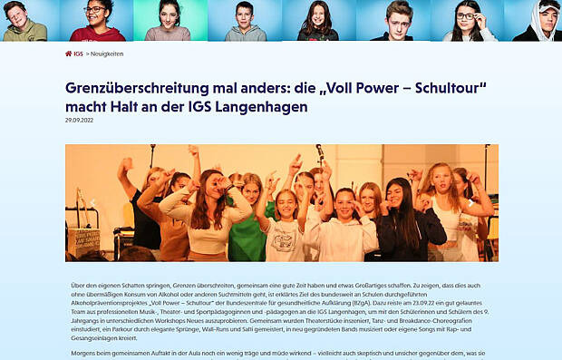 Screenshot der Schulhomepage