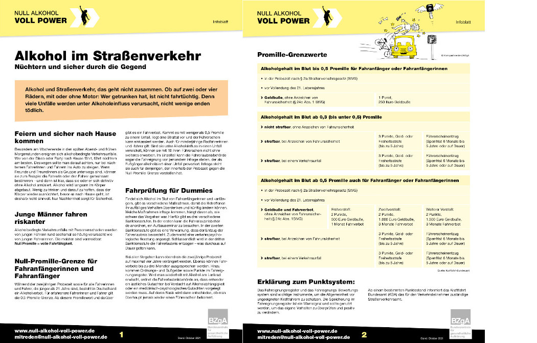 Infoblatt: Alkohol im Straßenverkehr