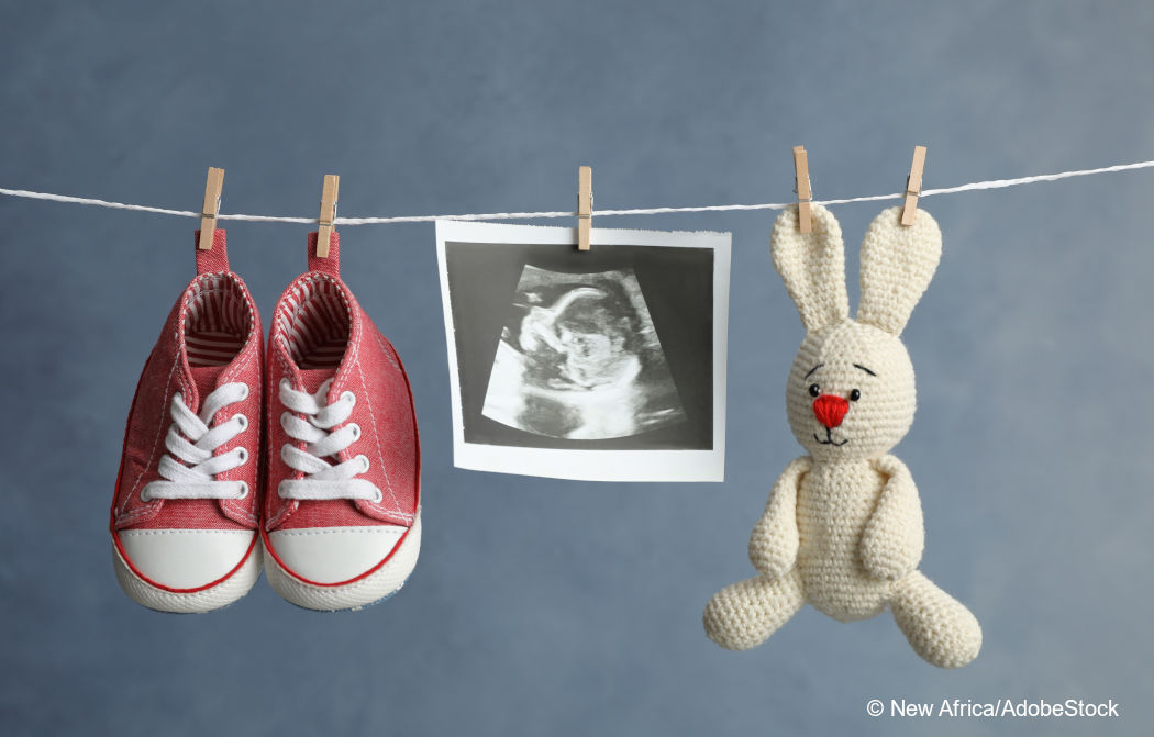 Babyschuhe, Ultraschallbild und Stofftier. Foto: New Africa/AdobeStock.