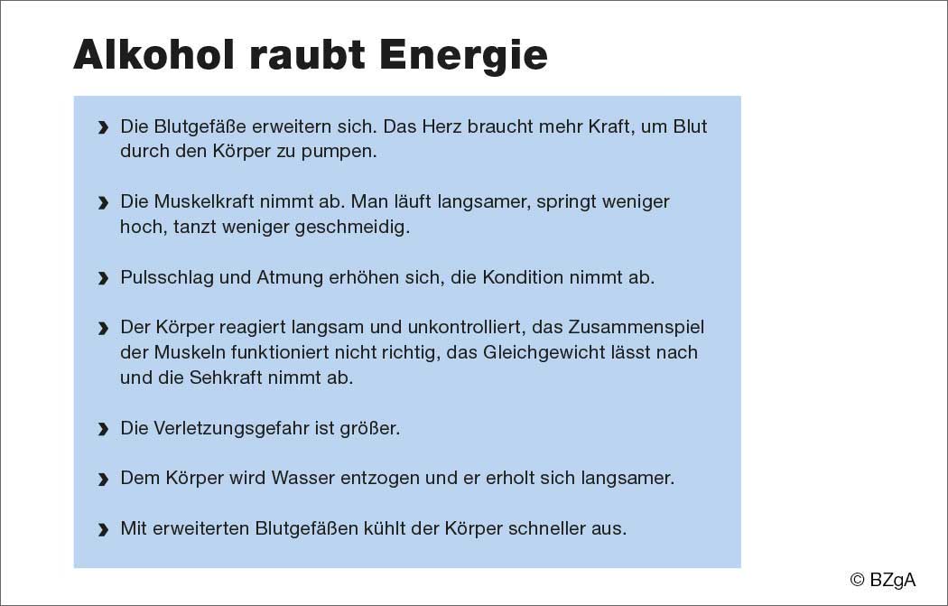 Schaubild: Alkohol raubt Energie